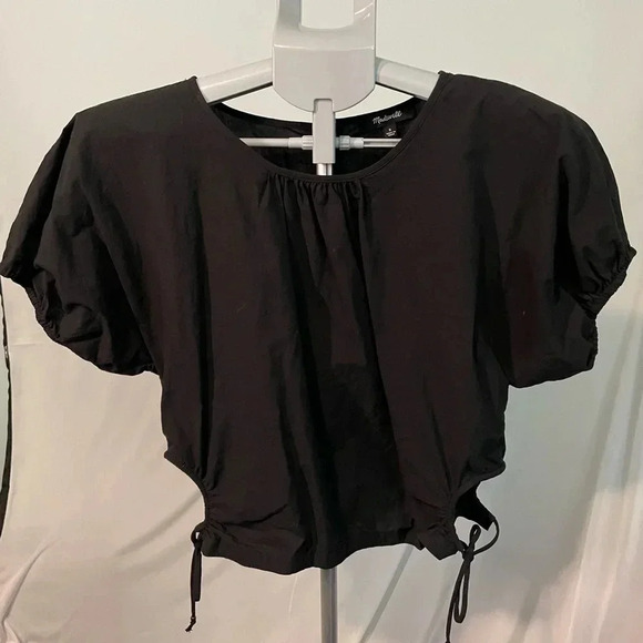 Madewell Item NL647 Plus Poplin Puff-Sleeve Cutout Crop Top size small - black - Picture 1 of 11